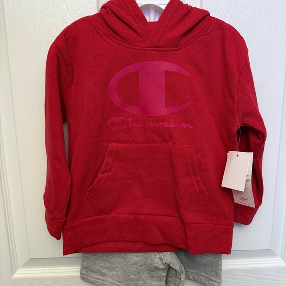 NWT Champion Red Sweatshirt Hoodie with Gray Shorts, Size 4 - Picture 1 of 3